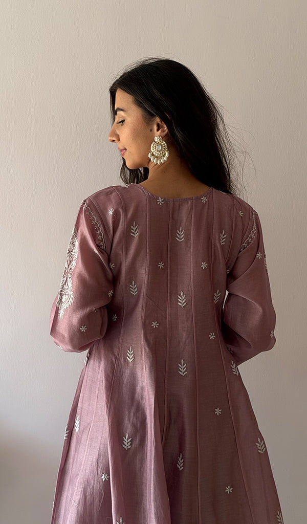 Women's Lucknowi Handcrafted Mul Chanderi Stitched Chikankari Kurta And Plazzo Set- HONC0379066