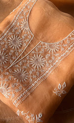 将图像加载到图库查看器中， Women's Lakhnavi Handcrafted Pure Organza Chikankari Unstitched Kurta And Dupatta Set- HONC0307946
