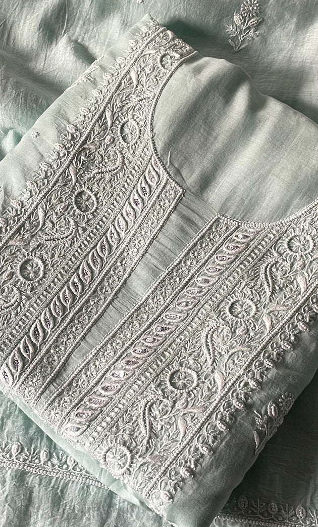 Women's Lakhnavi Handcrafted Unstitchd Mul Chanderi Kurta And Dupatta Set - HONC0329031