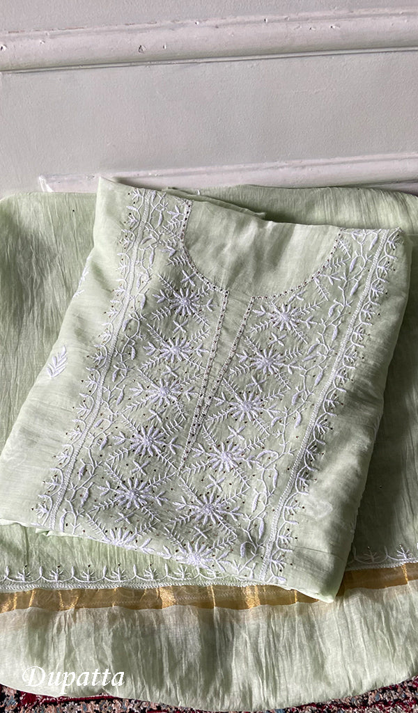 Women's Lakhnavi Handcrafted Mul Chanderi Unstitched Chikankari Full Suit - HONC0367574