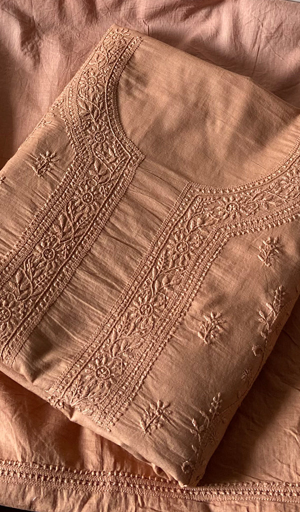 Women's Lakhnavi Handcrafted Cotton Unstitched Kurta And Dupatta Set - HONC0362874