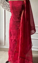 将图像加载到图库查看器中， Women's Lakhnavi Handcrafted Mul Chanderi Unstitched Chikankari Full Suit Material - HONC0319530