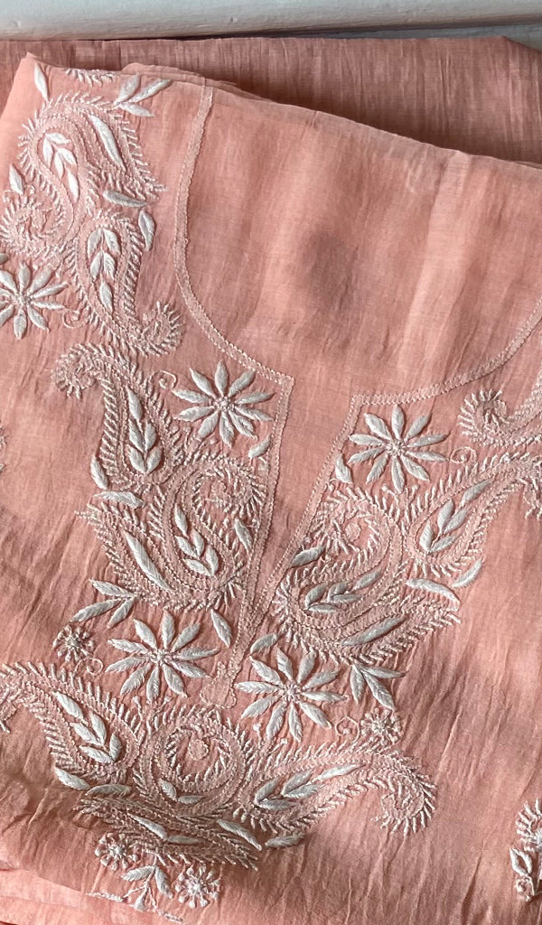 Women's Lakhnavi Handcrafted Mul Chanderi UnStitched Kurta And Dupatta Set - HONC0374163