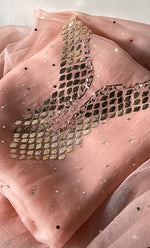 将图像加载到图库查看器中， Alfia Women&#39;s Lakhnavi Handcrafted Pure Organza Chikankari Unstitched Kurta And Dupatta Set- HONC0786056
