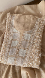 Beige Pure Mul Chanderi Chikankari 3 Pc Semi-Stitched Anarkali Suit Set