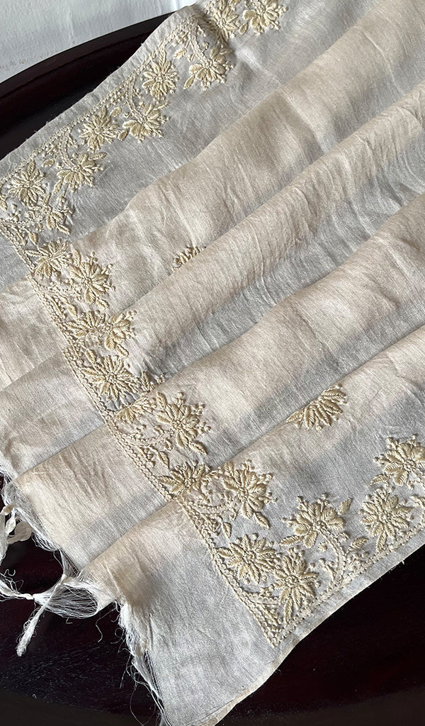 Women's Lakhnavi Handcrafted  Munga Silk Chikankari Dupatta - HONC0180051