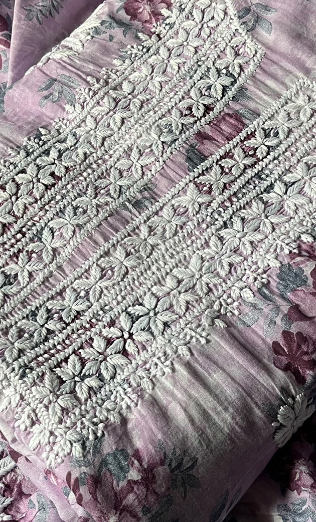 Women's Lakhnavi Handcrafted Cotton Chikankari Unstitched Kurta And Kurta Dupatta Set - HONC0312699