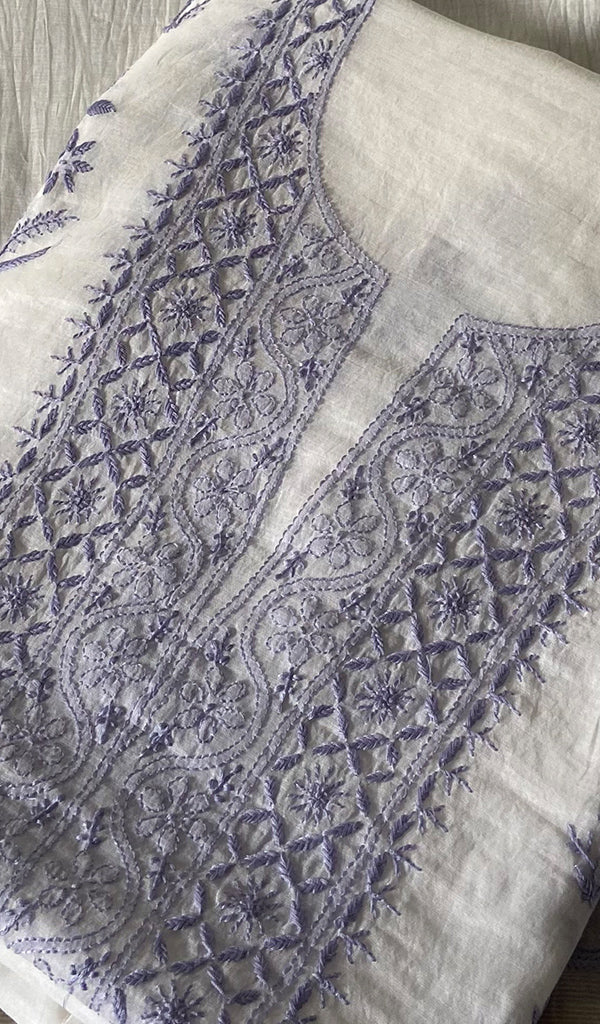Women's Lakhnavi Handcrafted Mul Chanderi Unstitched Kurta And Dupatta Set -  HONC0314677