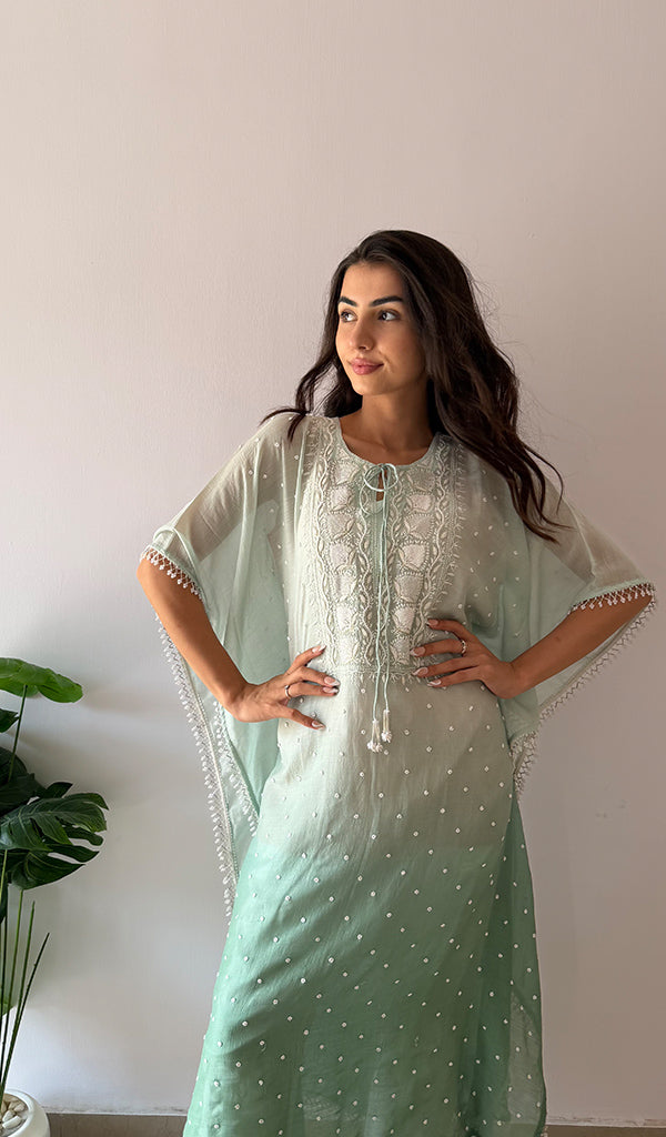 Pragya Women's Lucknowi Handcrafted Mul chanderi Chikankari Kaftan - HONC0487568