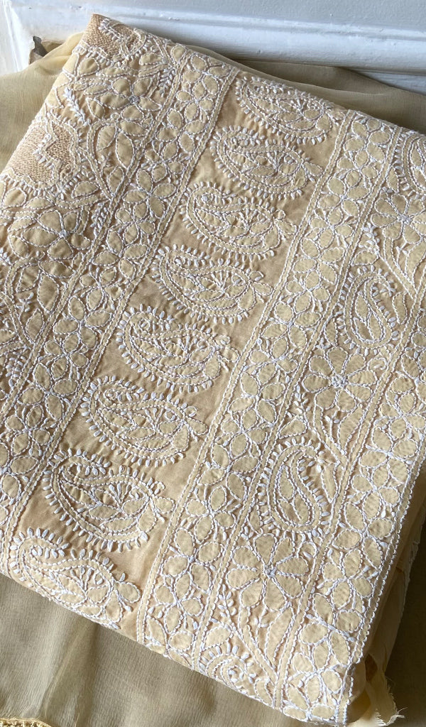 Women's Lakhnavi Handcrafted Cotton Unstitched Chikankari Suit Material - HONC0354998