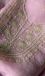 Load image into Gallery viewer, Women's Lakhnavi Handcrafted Pure Organza Chikankari Unstitched Kurta And Dupatta Set- HONC0348010