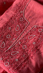 Load image into Gallery viewer, Women's Lakhnavi Handcrafted Mul Chanderi Unstitched Chikankari Full Suit Material - HONC0300851