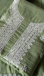 Load image into Gallery viewer, Women's Lucknowi Handcrafted Kota Cotton Chikankari Unstitched Kurta And Dupatta Set - HONC0340088