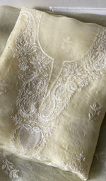 将图像加载到图库查看器中， Women's Lakhnavi Handcrafted Pure Organza Chikankari Unstitched Full Suit Material - HONC0361467