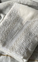 Load image into Gallery viewer, Jazba Women's Lakhnavi Handcrafted Mul Chanderi Unstitched Kurta And Dupatta Set- HONC0334538