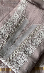 Load image into Gallery viewer, Women's Lakhnavi Handcrafted Unstitchd Mul Chanderi Kurta And Dupatta Set - HONC0338198