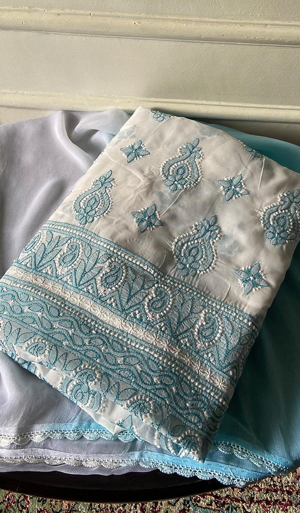Women's Lakhnavi Handcrafted Unstitched Cotton Chikankari Suit Material - HONC0367464