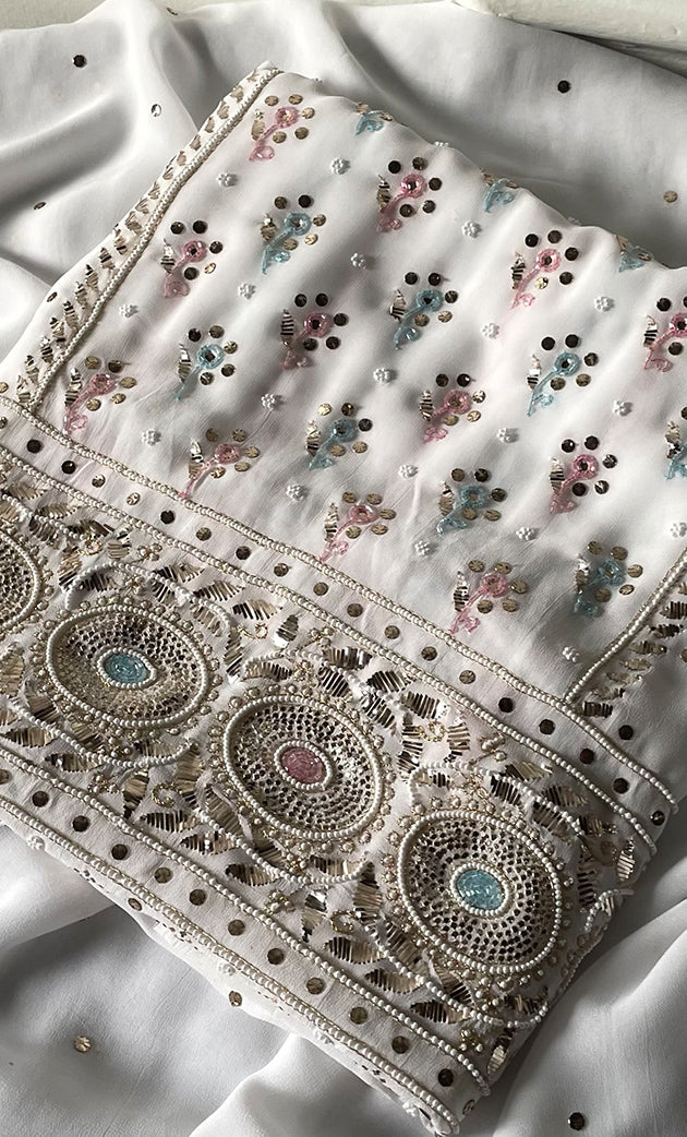 Women's Lucknowi Handcrafted Viscose Georgette Semi - Stitched Chikankari Kurta and Dupatta Set- HONC0328908