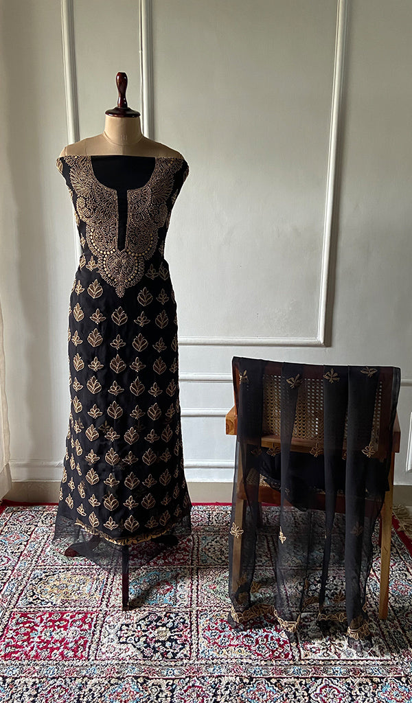 Lucknowi Handcrafted Faux-Georgette Chikankari Suit Material - HONC0347515