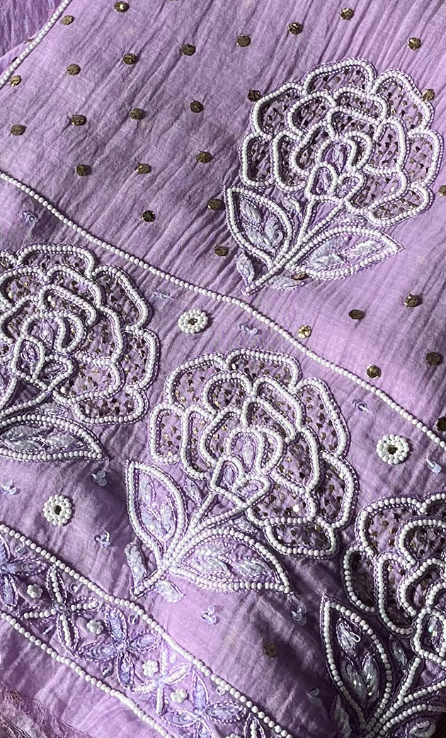 Women's Lakhnavi Handcrafted Mul Chanderi Unstitched Kurta And Dupatta Set- HONC0308277