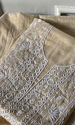 Load image into Gallery viewer, Women's Lakhnavi Handcrafted Tissue Chanderi Unstitched Chikankari Kurta And Dupatta Set - HONC0332073