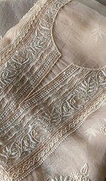 Load image into Gallery viewer, Women's Lakhnavi Handcrafted Pure Organza Chikankari Unstitched Kurta And Dupatta Set- HONC0329219