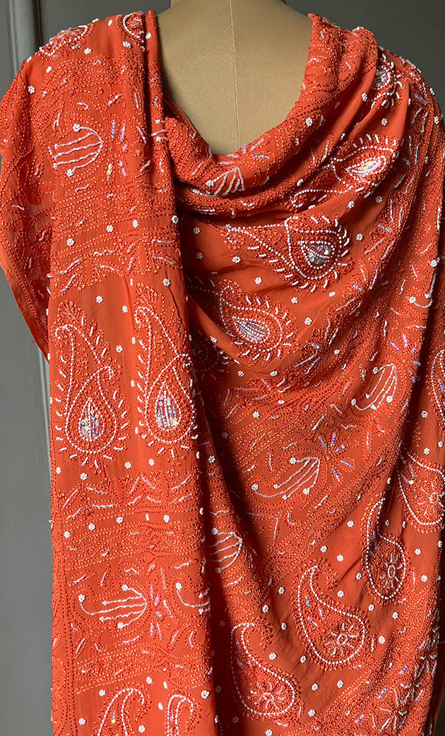 Women's Lakhnavi Handcrafted Viscose Georgette Chikankari Saree - HONC0290058