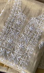 Load image into Gallery viewer, Women's Lakhnavi Handcrafted Tissue Chanderi Unstitched Chikankari Kurta And Dupatta Set - HONC0273276