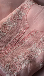 Load image into Gallery viewer, Women's Lakhnavi Handcrafted Pure Organza Chikankari Unstitched Kurta And Dupatta Set- HONC0342714