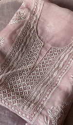 Load image into Gallery viewer, Women's Lakhnavi Handcrafted Pure Organza Chikankari Unstitched Kurta And Dupatta Set- HONC0329217