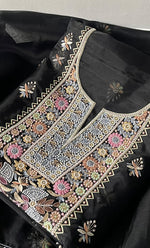 Load image into Gallery viewer, Women's Lakhnavi Handcrafted Pure Organza Chikankari Unstitched Kurta And Dupatta Set- HONC0335375