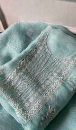 Load image into Gallery viewer, Women's Lakhnavi Handcrafted Pure Organza Chikankari Unstitched Full Suit Material - HONC0351123