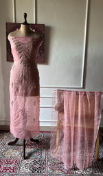 Load image into Gallery viewer, Marifa Women's Lakhnavi Handcrafted Pure Organza Chikankari Unstitched Kurta And Dupatta Set- HONC0340423