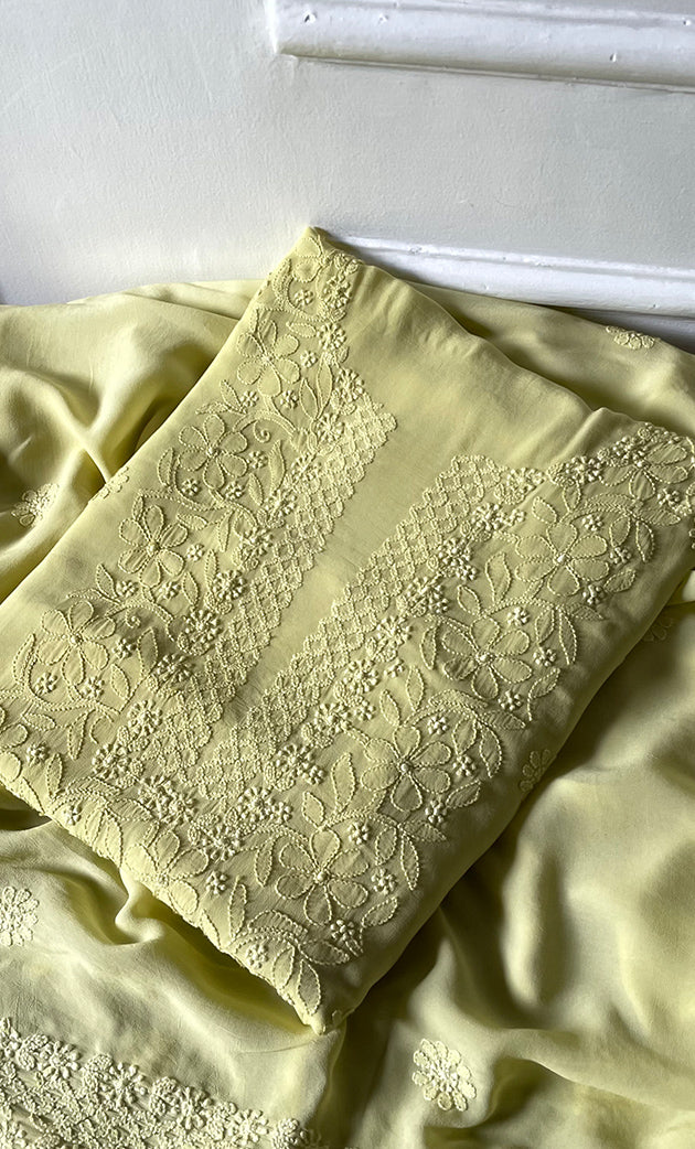 Women's Lakhnavi Handcrafted Viscose Georgette Chikankari Full Suit Material - HONC0312590