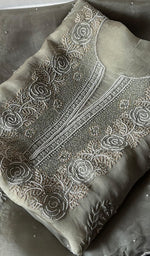 Load image into Gallery viewer, Women's Lakhnavi Handcrafted Pure Organza Chikankari Unstitched Kurta And Dupatta Set- HONC0342712