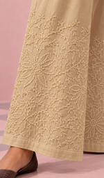 Women's Lakhnavi Handcrafted Cotton Chikankari Top And Palazzo Set - HONC031251