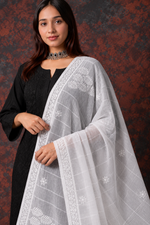 Nazm Women's Lucknowi Handcrafted Kota Cotton Chikankari Dupatta - HONC0386485