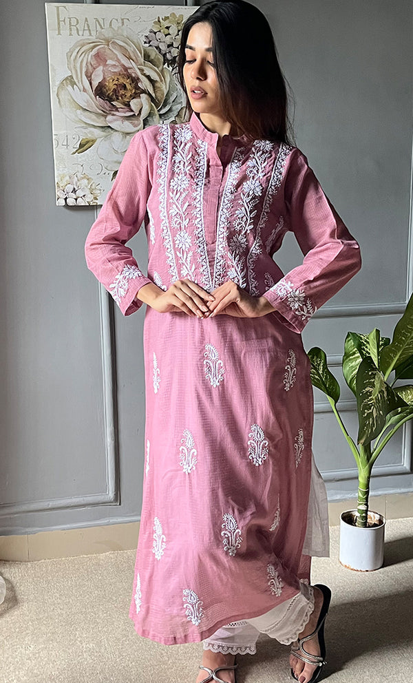 Women's Lakhnavi Handcrafted Kota Cotton Chikankari Kurti - HONC0305743