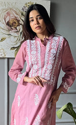 Load image into Gallery viewer, Women&#39;s Lakhnavi Handcrafted Kota Cotton Chikankari Kurti - HONC0305743
