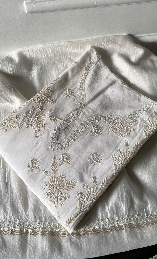 Women's Lakhnavi Handcrafted Chanderi Silk Semi - Stitched Kurta And Dupatta Set - HONC0314226