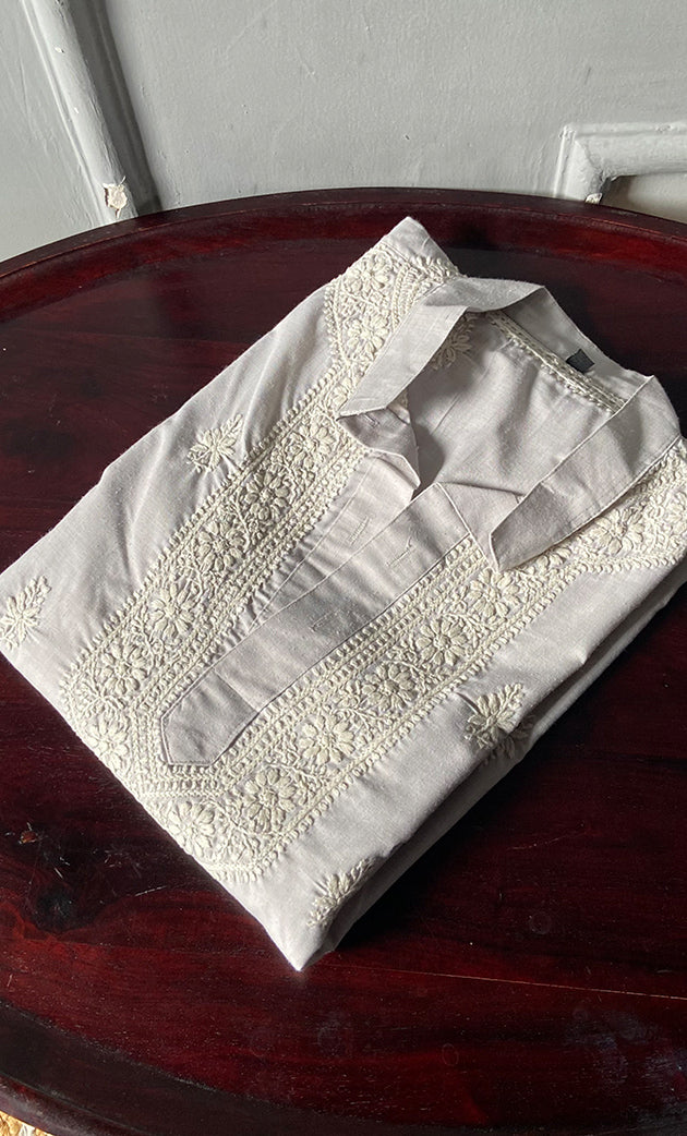 Men's Lucknowi Handcrafted Cotton Chikankari Kurta - HONC0302806