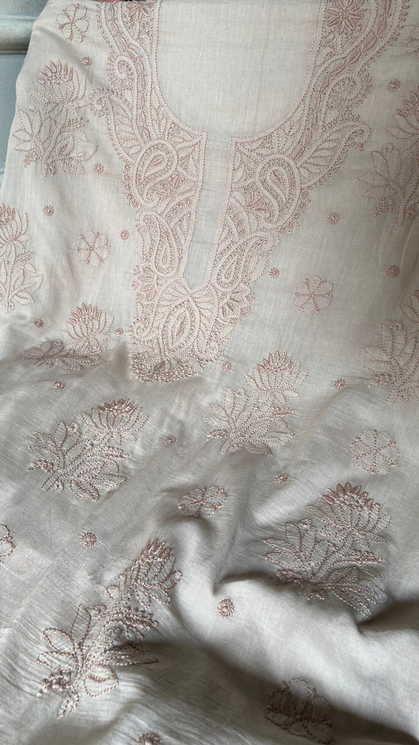 Women's Lakhnavi Handcrafted Cotton Unstitched Chikankari Suit Material - HONC0358199