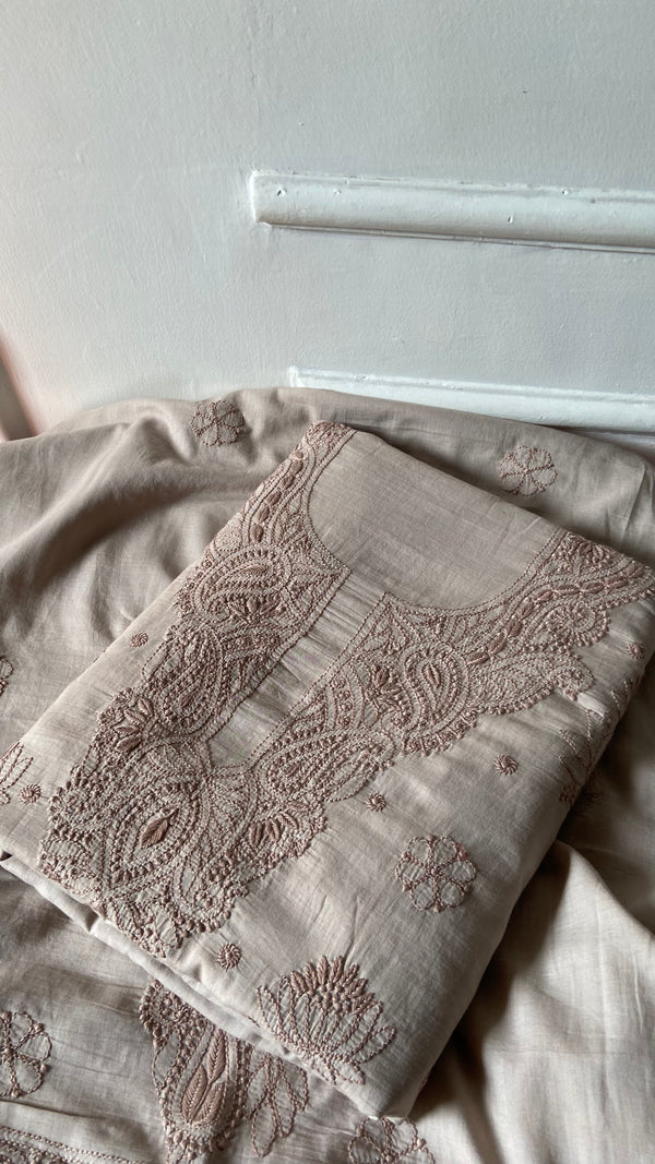 Women's Lakhnavi Handcrafted Cotton Unstitched Chikankari Suit Material - HONC0358199