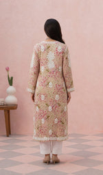Pink Floral Print kurti back view on the model