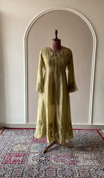 Olive green chanderi silk kurta fabric on the mannequin