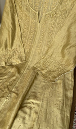 Olive green chanderi silk laid out flat