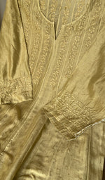 Stitch detail on the olive green chanderi silk kurta