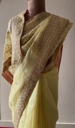 Saree on the mannequin, three quarter view