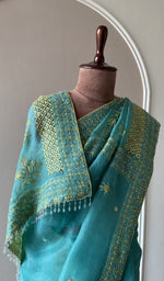 Fine do taar chikankari on border and palla on the teal saree