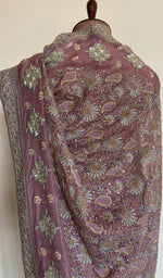 Embroidery on the mauve saree, close view